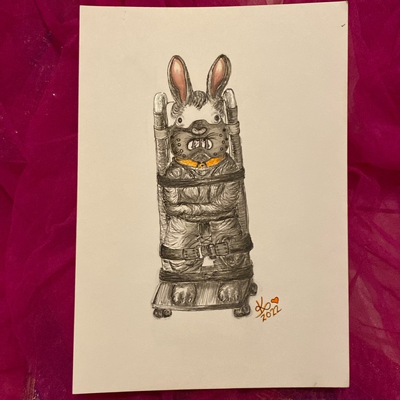 Unframed Original Art Anthony HOPkins Bunny Rabbit Drawing Silence of the Lambs - Picture 2 of 4